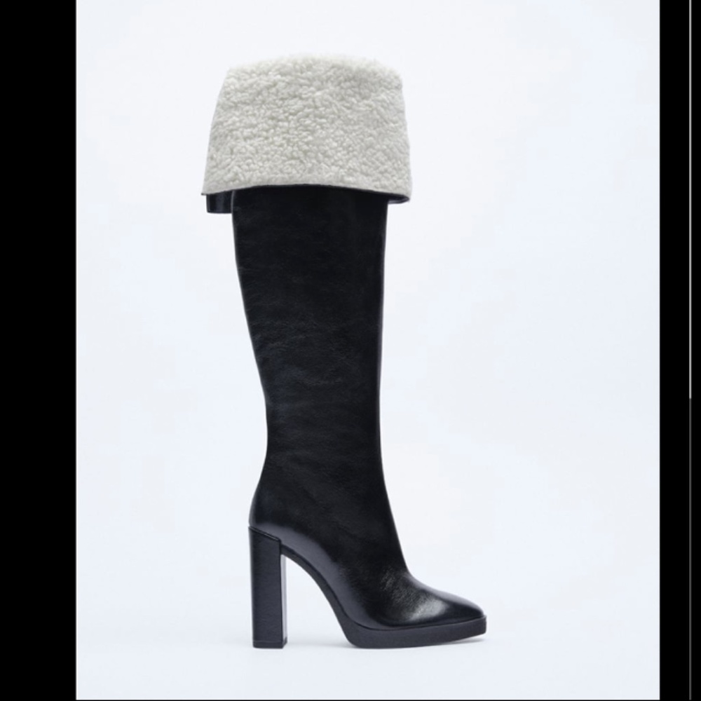 OVER-THE-KNEE LEATHER BOOTS WITH FAUX SHEARLING LINING